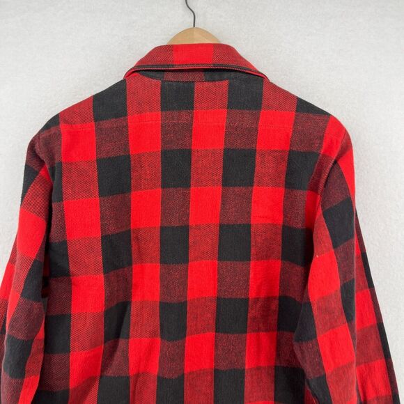 ORVIS Shirt Men M Wool Blend Flannel Buffalo Check Button Up Shacket Red USA VTG - Picture 5 of 14